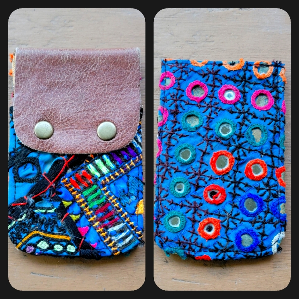 🕺🥂 Free People Boho Embroidered Repurposed vtg banjara hippie Wallet card case